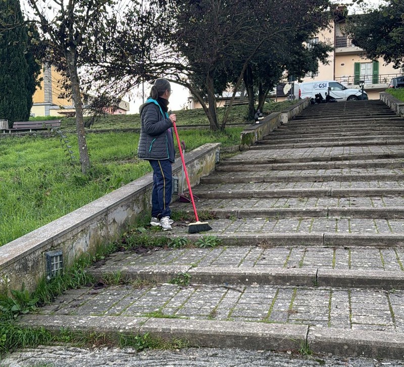 lavori di ripulitura della scalinata