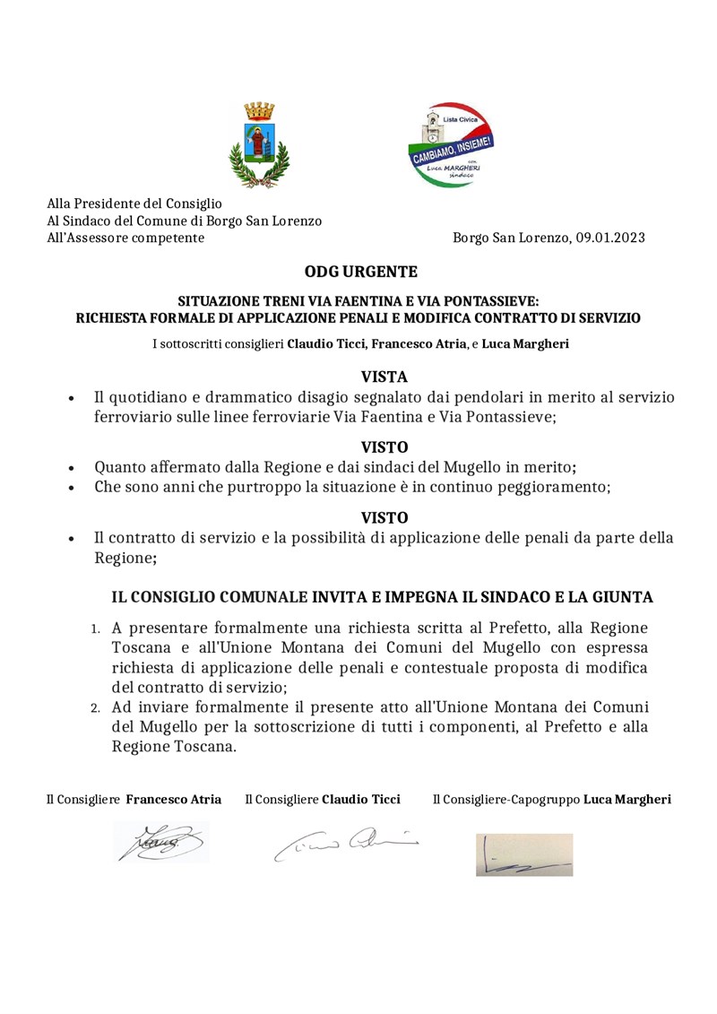 L'Ordine del Giorno presentato