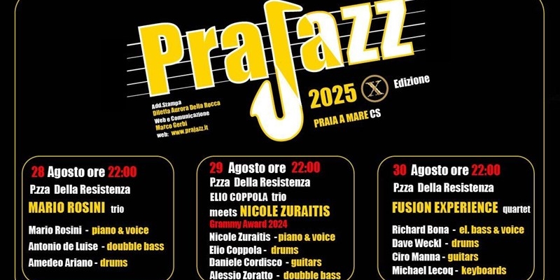 Praia a Mare celebra 10 anni di Prajazz: tre serate di musica d’autore con artisti internazionali