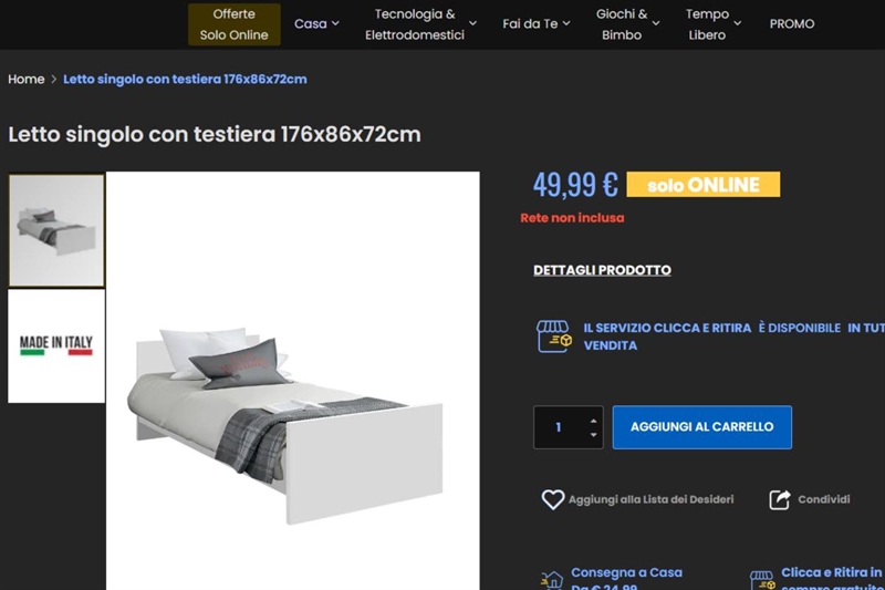 Letto da Eurospin a meno di 50 euro (www.okmugello.it - Eurospin)