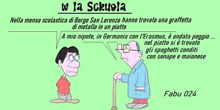 Le vignette di Fabu. L'oggetto introvabile in ufficio e la sua insolita apparizione nella mensa scolastica