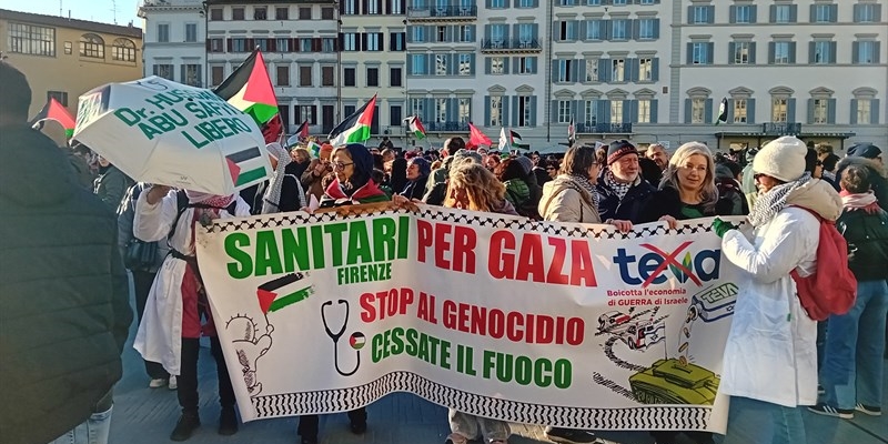 Firenze per la Palestina. Presidio in piazza San Marco per il boicottaggio delle collaborazioni con Israele