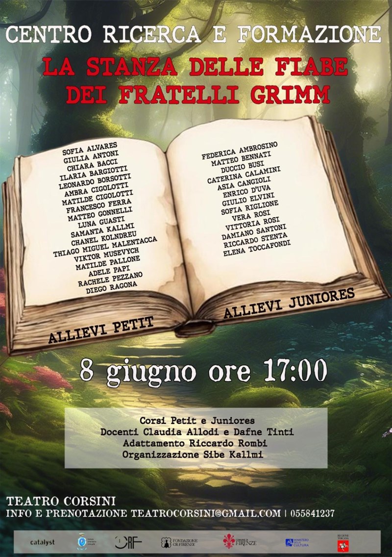 La locandina dello spettacolo "La stanza delle fiabe dei fratelli Grimm"