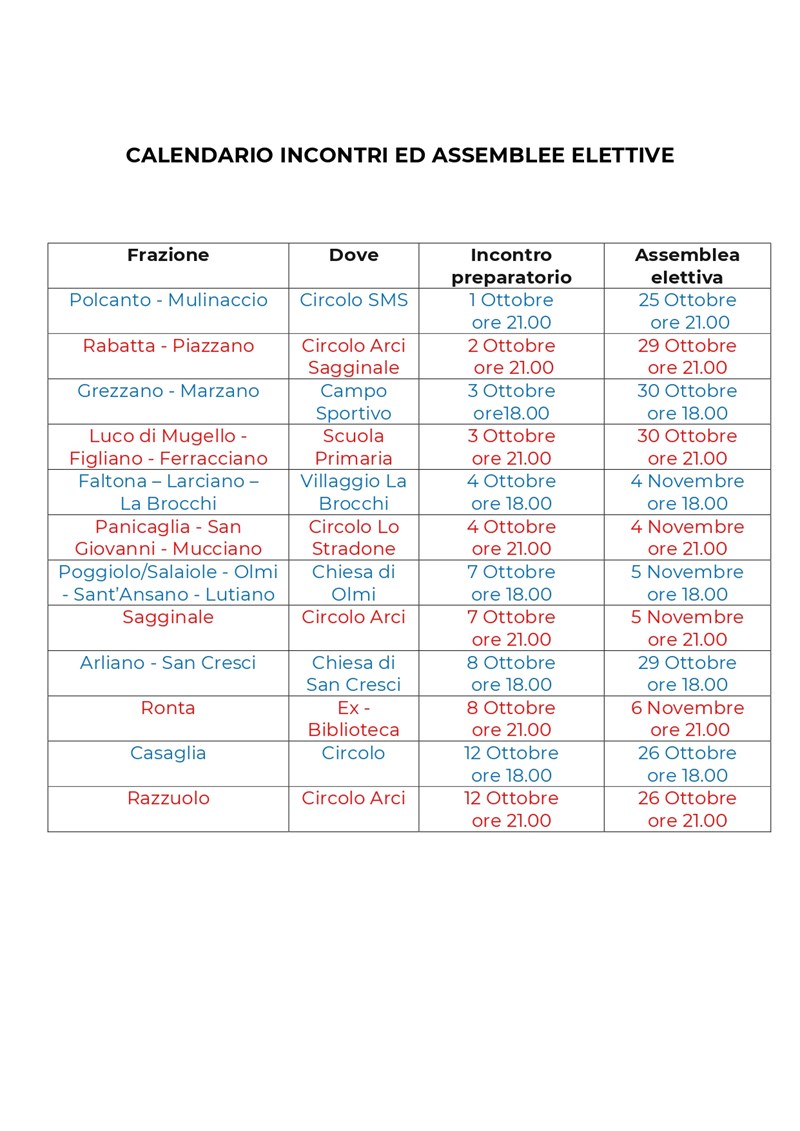 Il calendario degli appuntamenti