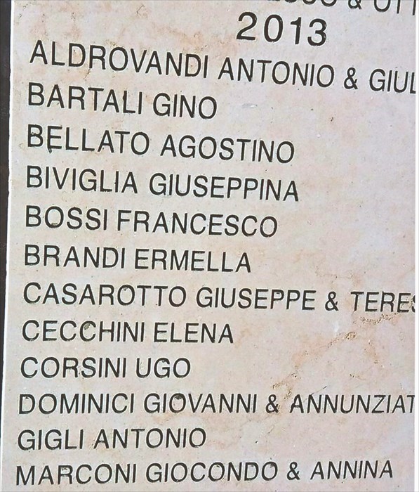 La Pietra dei “Giusti fra le Nazioni” a Gerusalemme con i nomi di Gino Bartali, Corsini Ugo e Gigli Antonio