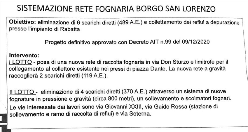 Lavori di sistemazione opere fognarie