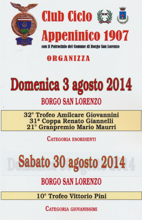 Ciclismo. Domenica 3 a Borgo il trofeo Amilcare Giovannini. Info...