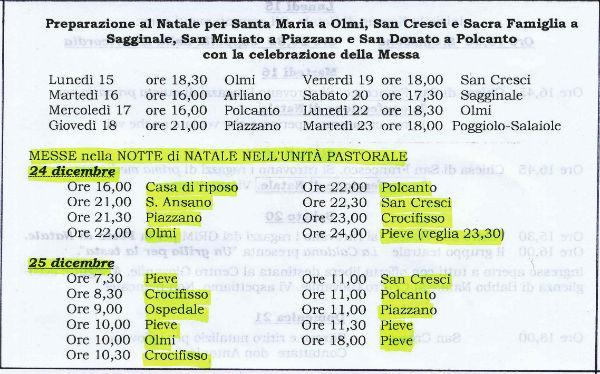 Le funzioni Religiose nella settimana natalizia