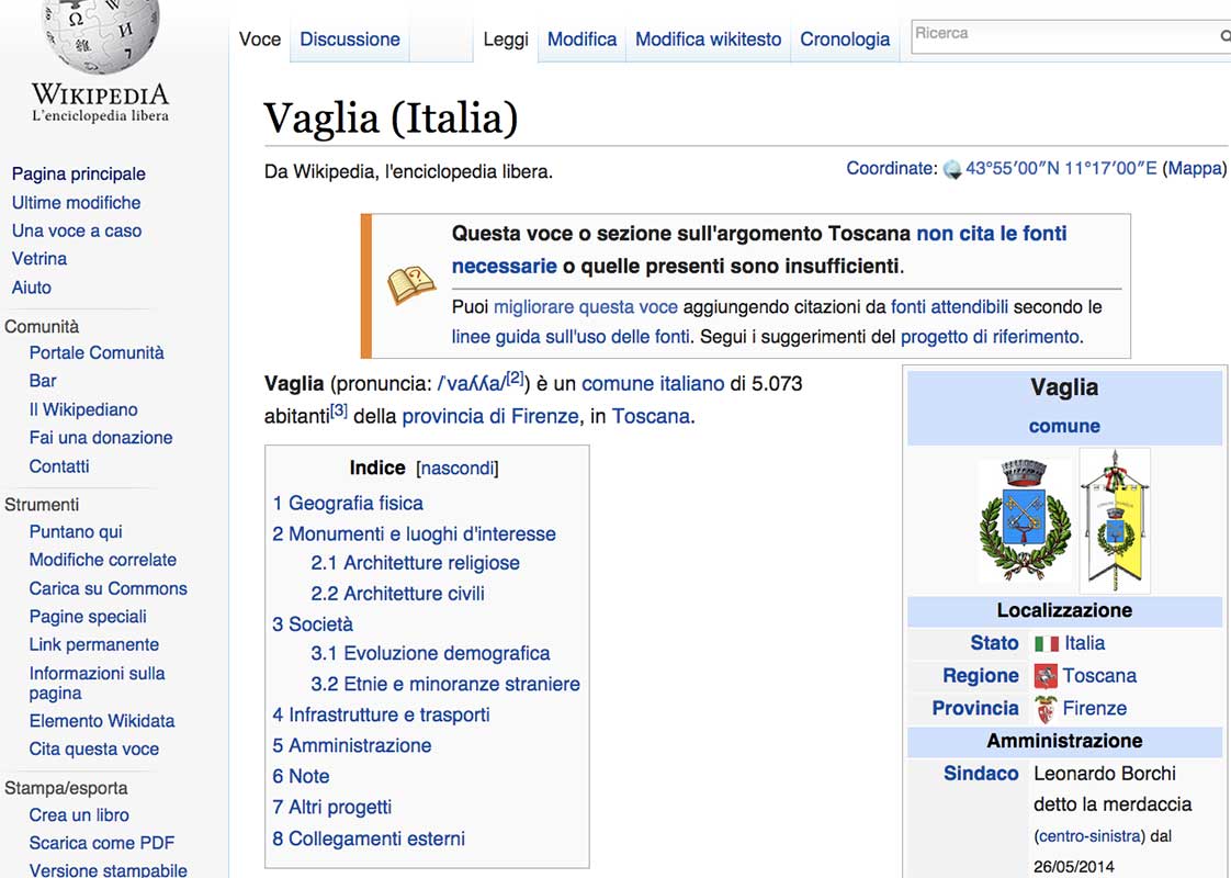 Offese al Sindaco di Vaglia su Wikipedia?