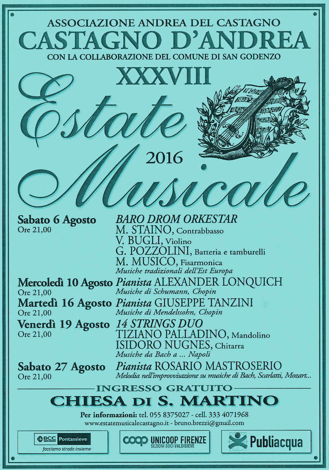 XXXVIII° estate musicale a Castagno D’ Andrea. Info e appuntamenti