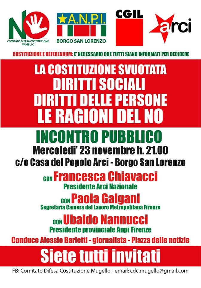 Arci, Cgil e Anpi a Borgo per il No. Mercoledì incontro sul referendum