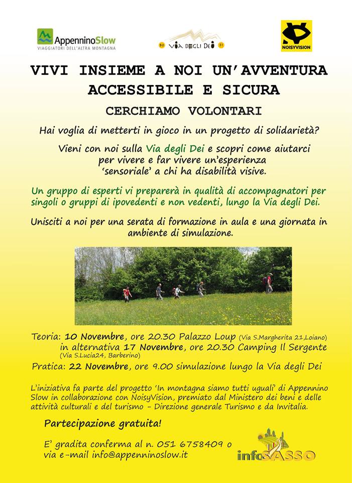 Trekking solidale. Guide per ipovedenti e non vedenti sulla Via degli Dei. Corso in Mugello