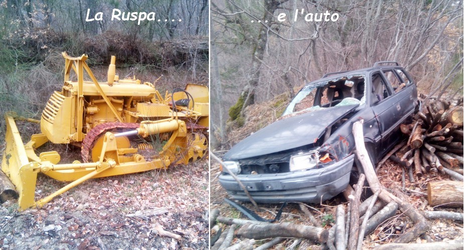 Alla faccia degli ingombranti! Una ruspa e un'auto 'abbandonate' nel bosco