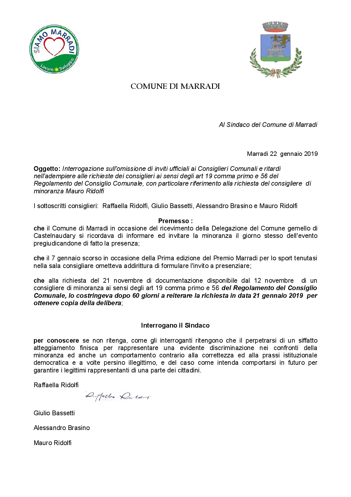 Marradi. Querelle sugli inviti: i consiglieri di opposizione scrivono al sindaco