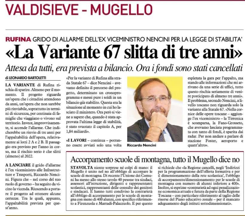 Variante di Rufina bloccata per 3 anni? Passiatore rilancia l'allarme di Nencini