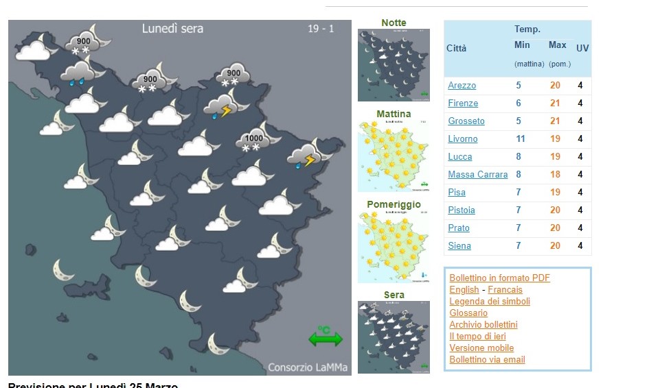 Domani sera temperatura giù e neve sui passi