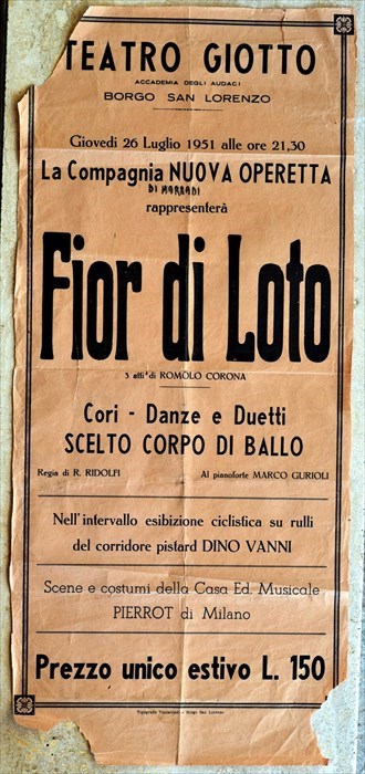 La locandina del 1958 al Teatro Giotto di Borgo San Lorenzo