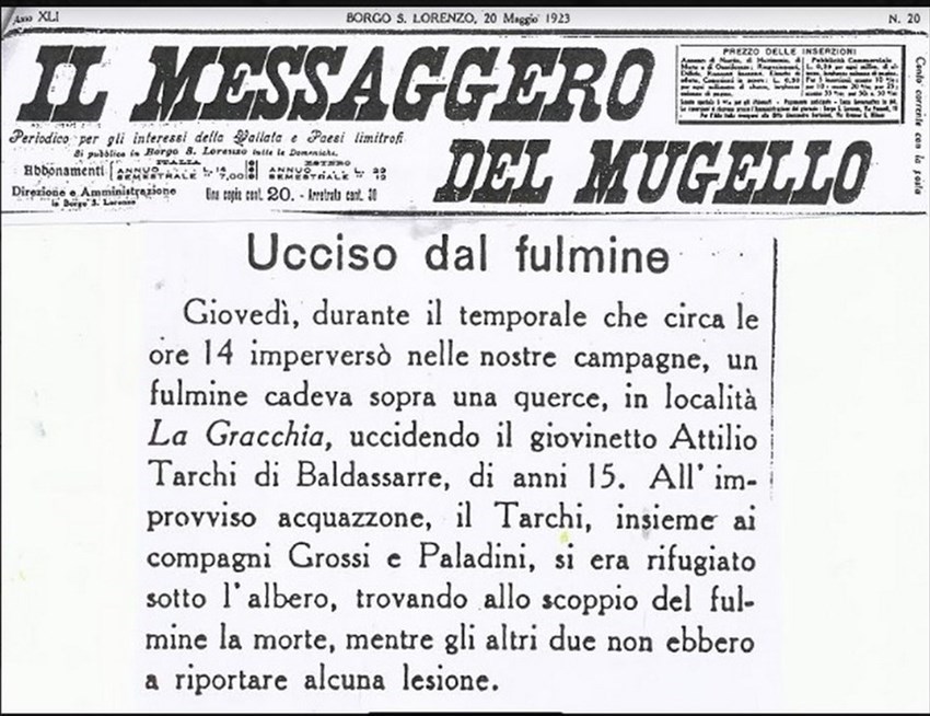 L’articolino, nel 1923, del Messaggero del Mugello