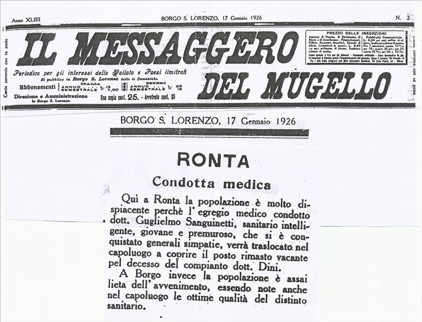 Articolo del Messaggero del Mugello che riporta una notizia del Dott. Sanguinetti